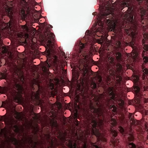 Giffniseti Keyhole Neck Mermaid Hem Sequins Maxi Formal Evening Gown, Maroon - Picture 4 of 4